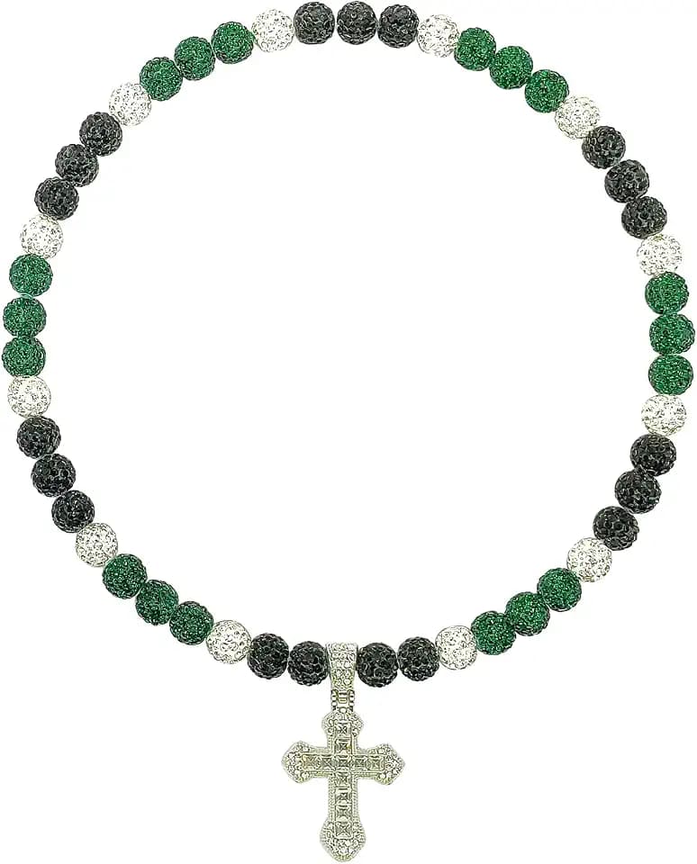 Baseball Necklace for Boys Men Bling Ice Collection Cross Pendant Necklace for Women Rhinestone Clay Beaded Discoball Accessories Gifts for Baseball Team Players Lovers