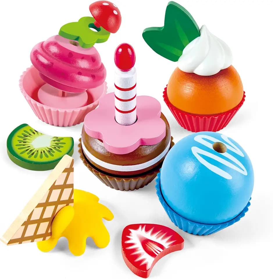 Hape Cupcakes | Colorful Wooden Cupcakes, Children’S Pretend Play Food Kitchen Toy