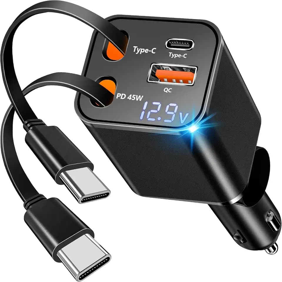 Apple MFi Certified Retractable Car Charger, 120W USB C Car Phone Charger