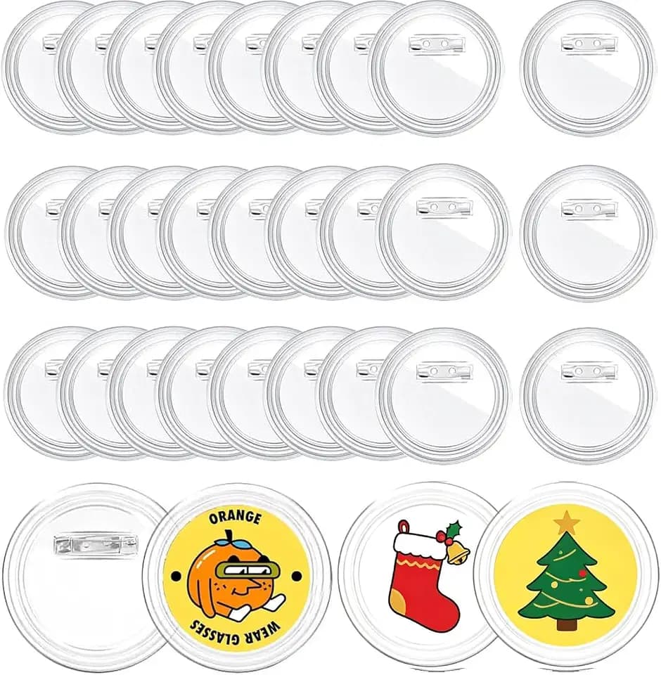 30PCS Buttons Selber Machen ohne Buttonmaschine,BetterJonny 80mm Transparente DIY Ansteckbuttons Set DIY Transparente Buttons mit Sicherheitsnadel Knöpf Anstecknadeln für Kinder Foto Kleidung Schule
