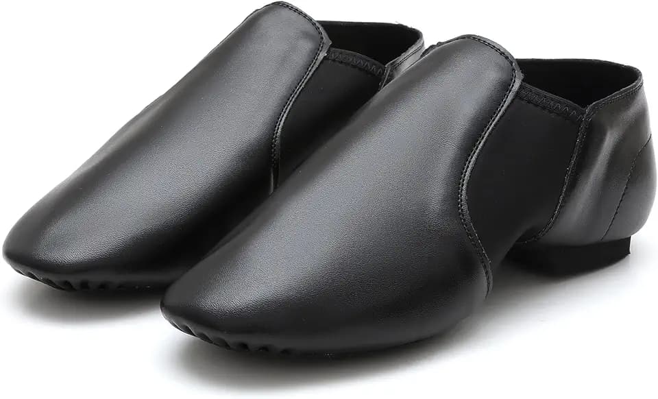 Jazz Shoes, Leather Slip-On Dance Shoes with Split Sole, Low Heel for Girl,Boy,Little Kid,Big Kid