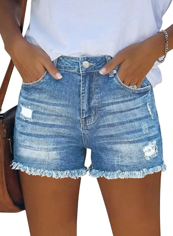 2026 Womens Mid/High Waist Denim Shorts Summer Ripped Jean Short For Women