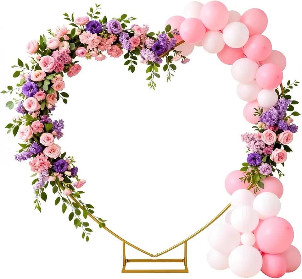 Heart Shaped Wedding Arch Stand, 6.7 x 7 ft Gold Metal Balloon Arch Frame Backdrop with Sturdy T-Shaped Base, Ideal for Ceremony, Engagement Proposal, Valentine's Day, Birthday Party Decoration