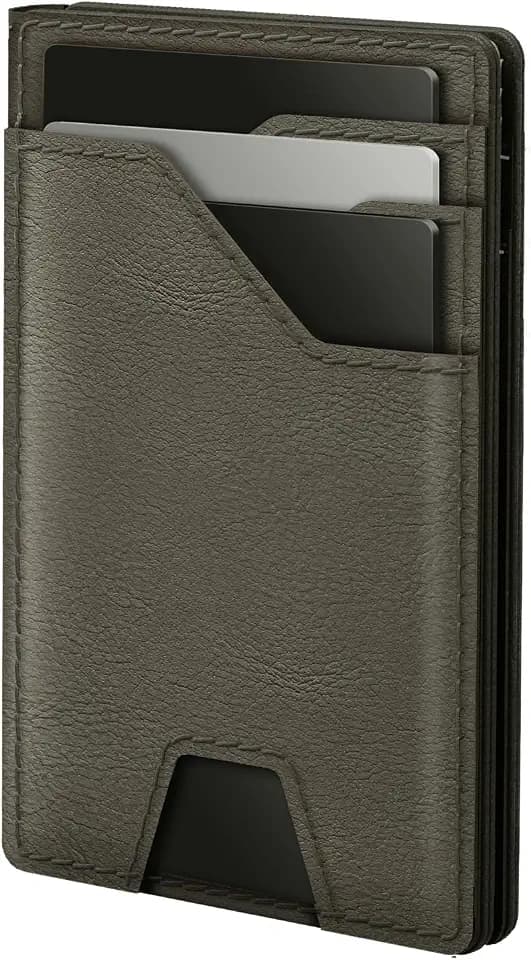 typecase Leather Wallet for Men Card Holder: Premium Genuine Leather, RFID Blocking, Slim, Minimalist, Front Pocket - 15 Cards Capacity | ID Window | Money Clip (Green Burnished)