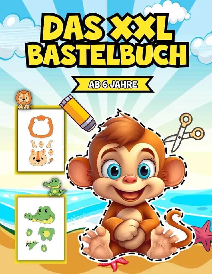 Das XXL Bastelbuch ab 6 Jahre: Lustige Ausschneidebuch ab 6 Jahre mit Scherenführerschein als Geschenk am Ende (Tierseiten-Version)