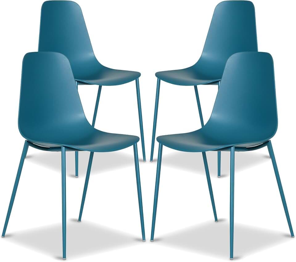Poly & BARK Isla Modern Kitchen Chairs Set of 4 - Plastic Dining Chair with Metal Legs - Quick Assembly Simple Cafe Chairs Plastic for Indoor or Outdoor - Ocean Teal