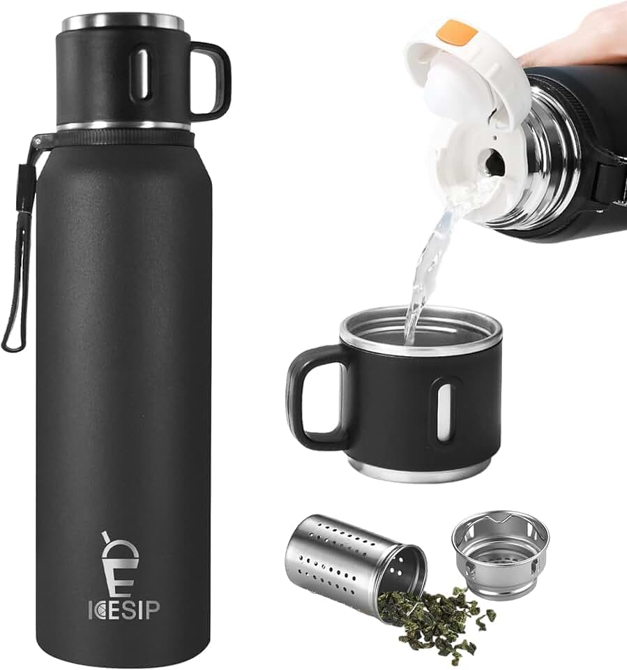 Stainless Steel Insulated Bottle, 50oz with cup Vacuum Insulated Water Bottle, Thermo for Hot Drinks/Cold Drinks,24-Hr Insulation Commute, Travel