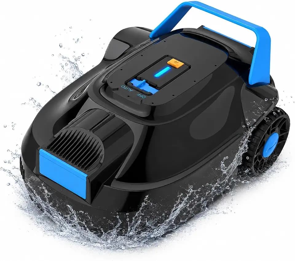 Cordless Robotic Pool Cleaner, Automatic Pool Vacuum Robot for Above Ground & Inground Pools, 120 Min Runtime, Powerful Suction, Self-Parking Pool Cleaner for Flat Pool Floors