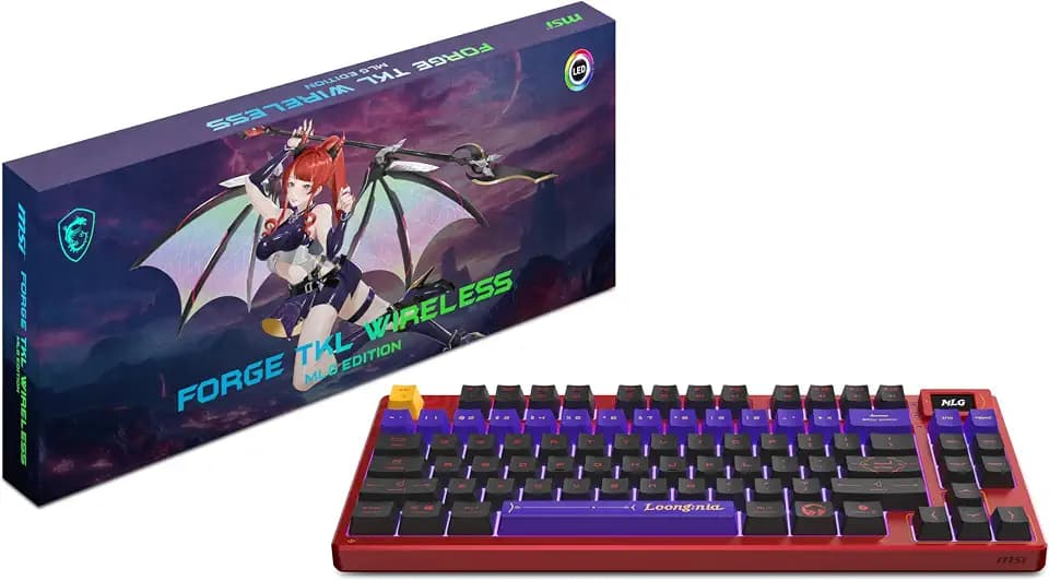 msi Forge TKL Wireless MLG Edition - Mechanical Linear SWITCHES - Dye-Sublimated PBT Keycaps, Anti-Slip Base, RGB LED, USB 2.0, Bluetooth, 2.4 GHz - Tenkeyless