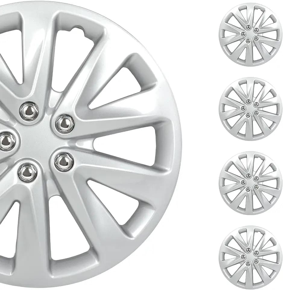 SCITOO(16-Inch) Snap On Hubcap Auto Tire Replacement Exterior Cap Snap On Cars, Trucks, SUVs Silver Wheel Cover Set of 4 Pieces