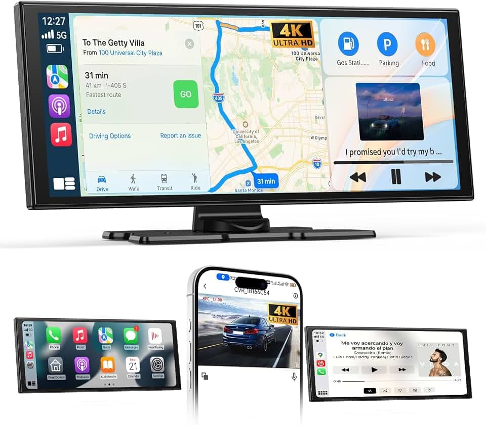 2026 Neuestes 11,5 Zoll Carplay Display & Carplay Android Auto Display: Buddy Display mit Navigation 4K Dashcam Rückfahrkamera Bluetooth Siri Sprachsteuerung IPS Touchscreen Mirror Link AUX FM 64G TF