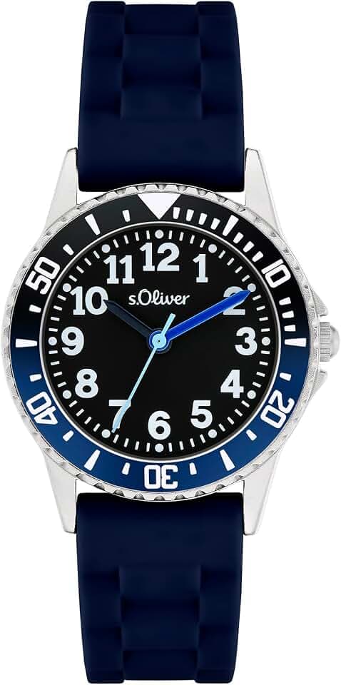 s.Oliver Kinderuhr für Jungs und Mädchen - 28 mm - Gute Ablesbarkeit - Lern-Zifferblatt - widerstandsfähiges Silikonband - 3 ATM wasserfest - hoher analoge Armbanduhr mit Quarzwerk - Geschenkidee