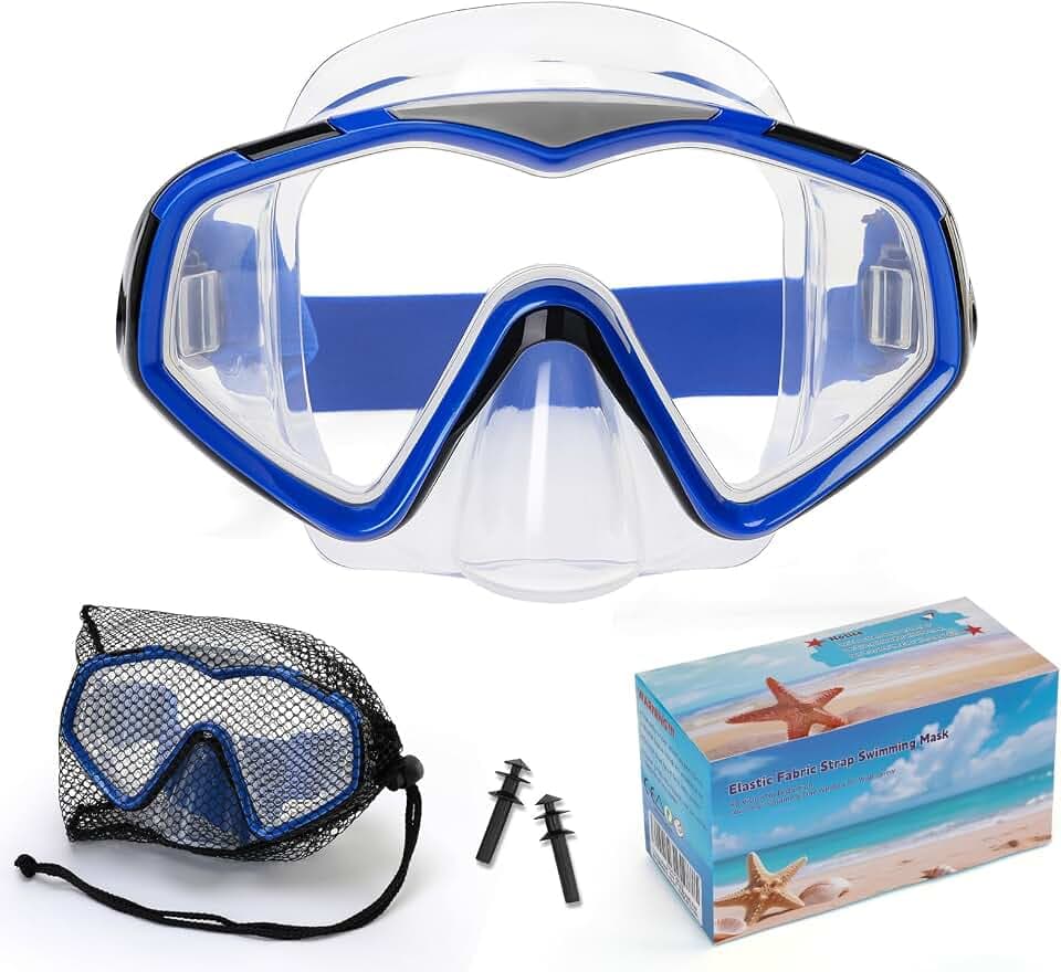Taucherbrille Erwachsene,Verstellbares Schwimmbrille mit Nasenschutz,Tauchmaske 180°Weitwinkel Antifog Schnorchelmaske mit HD Gehärtetes Glas für Schnorcheln Schwimmen