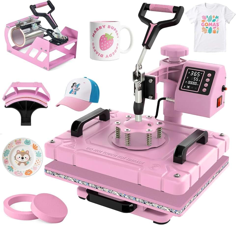 Slendor Heat Press Machine 12x15 inch, 5 in 1 360-Degree Swing Away Digital T Shirt Pressing Machine Multifunction Heat Transfer Sublimation Combo for T Shirts Mugs Hat Plate Cap