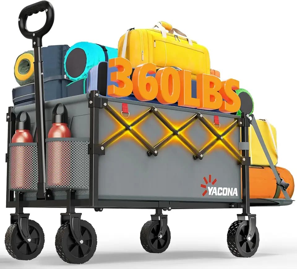Yozoia Wagons Carts Foldable, 120L Collapsible Wagon Cart with Wheels,Grey