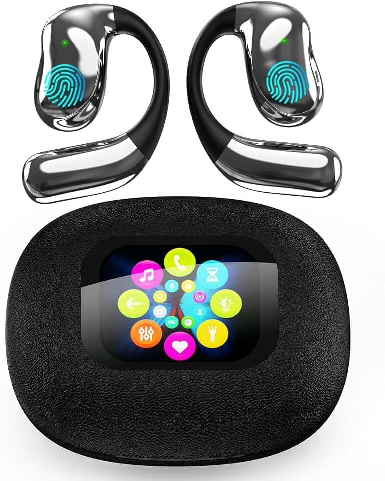 AI Translator OWS Earbuds, Real‑Time 180 Languages, 8 Offline Translation Modes with Touchscreen, HD Audio, Extended Battery Life, iOS & Android Compatible for Travel & Business, Black