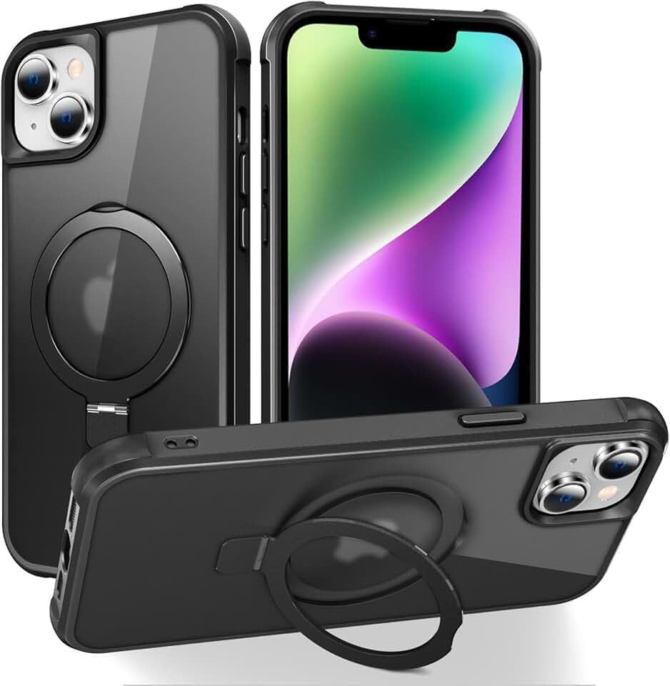 SKYLMW Compatible with iPhone 13/14 Case with Stand,Black