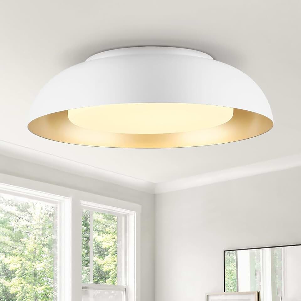 15 Inch LED Dimmable Flush Mount Ceiling Light, Frosted Glass Shade