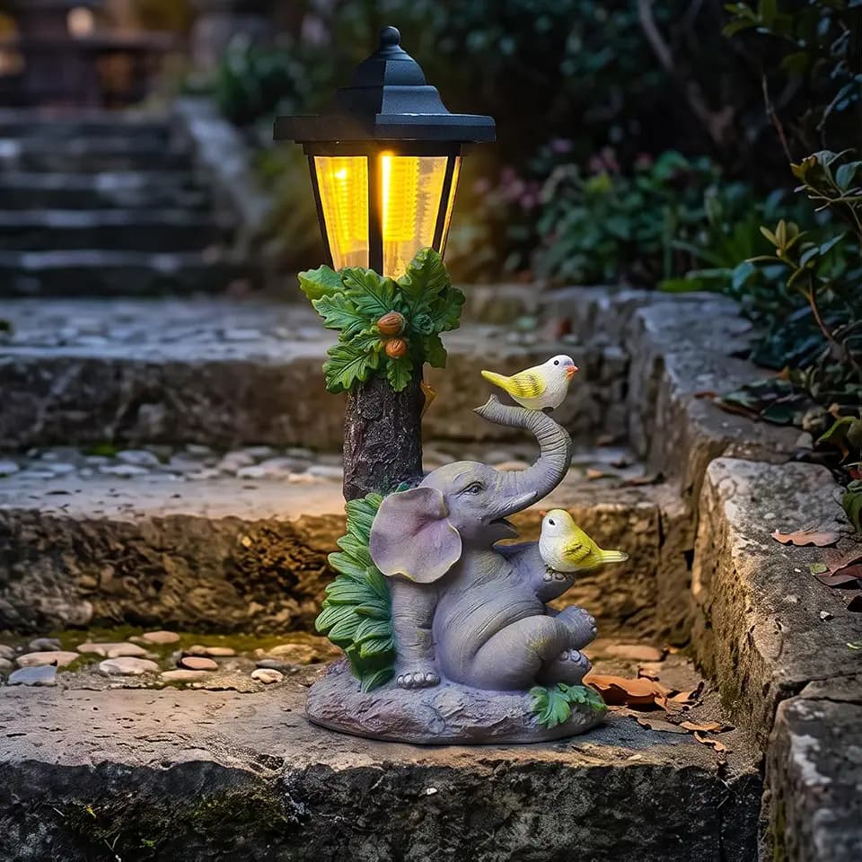 Solar Elephant Garden Statue, Outdoor Garden Sculpture Decoration