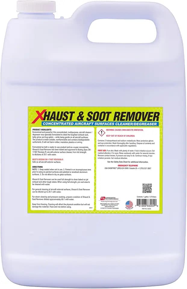Xhaust & Soot Remover, Superconcentrated Cleaner Degreaser For Exhaust Soot, Belly Grime, Brake Dust & Bug Splats, Multi Purpose Aircraft & Fleet Cleaning Solution, 1 Gallon