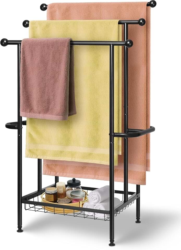 Freestanding Towel Rack for Bathroom, Pool & Outdoor, 3-Tier 39" Metal