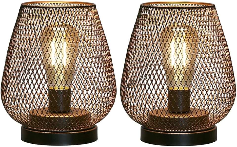 JHY DESIGN Metall Tischlampe Batteriebetrieben, Set mit 2 Kabellose Tischleuchte Nachttischlampe Designer Batterie Lampe für Hochzeit Schlafzimmer Innen Wohnzimmer Balkon Valentinstag