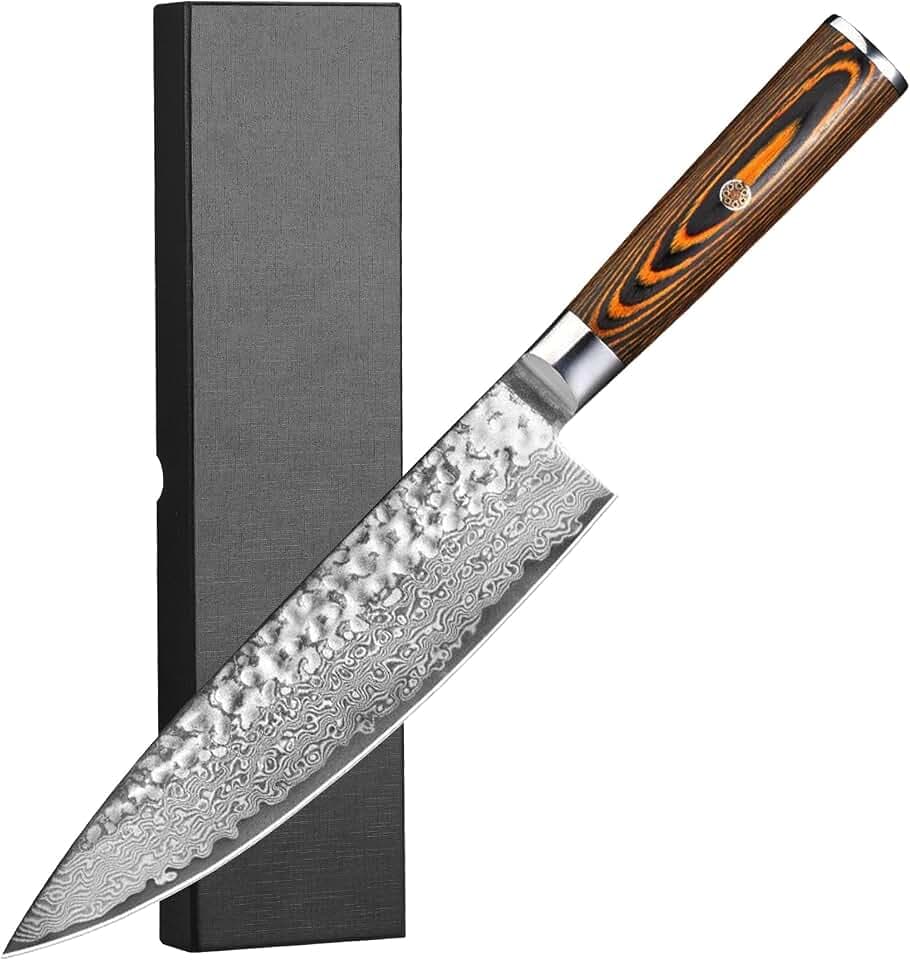 Plys Damast Küchenmesser Damastmesser 20cm Scharf Kochmesser Profi Filetiermesser Gemüsemesser