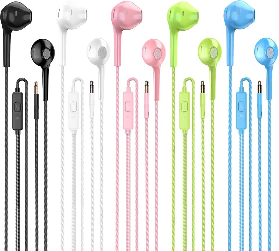Jogteg Wired Earbuds, 5 Pack 3.5mm Stereo Headphones with Microphone