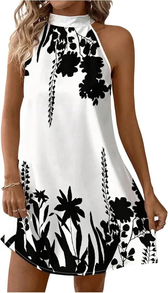Floerns Women's Sleeveless Floral Sundress Halter Neck A Line Short Dress