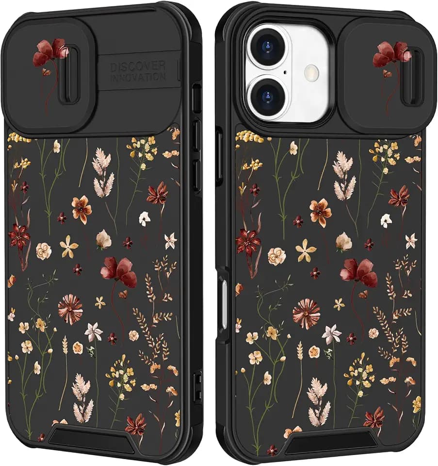 for iPhone 16 Case - Women Cute Phone Cover Girly Pretty Fancy Unique Aesthetic Design Slide Camera Cover Protective Case for Apple for iPhone 16,Flowers Floral
