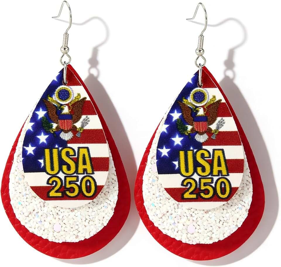 July 4th Independence Day Earrings 1776–2026 USA 250th Anniversary Earrings for Women Leather American Flag Dangle Earrings USA 250th Anniversary Merchandise Patriotic Jewelry Accessories