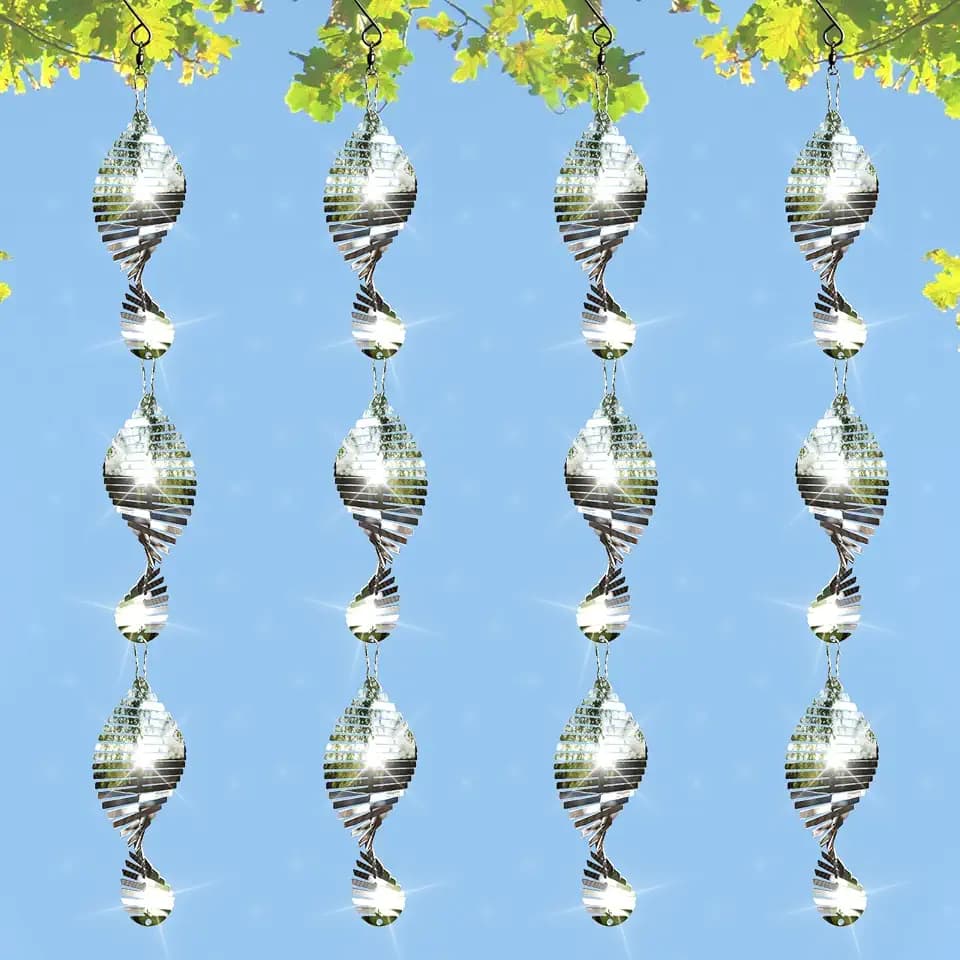 12 PCS Stainless Steel Bird deterrents for Outside,3D Wind Spinners Outdoor Bird Scarer Discs Set Pigeon Deterrent,Bird reflectors to Keep Birds Away Woodpecker Deterrent for House,Crow Deterrent