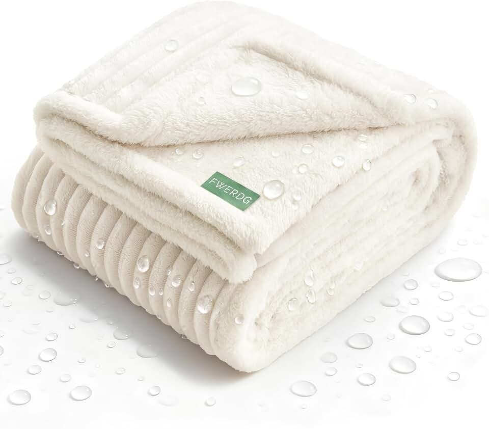 Waterproof Dog Blanket for Couch - Washable Medium Pet Blanket for Furniture Protector, Cozy Fleece Calming Dog Crate Blankets for Indoors & Outdoors, Cream, 40"x50"