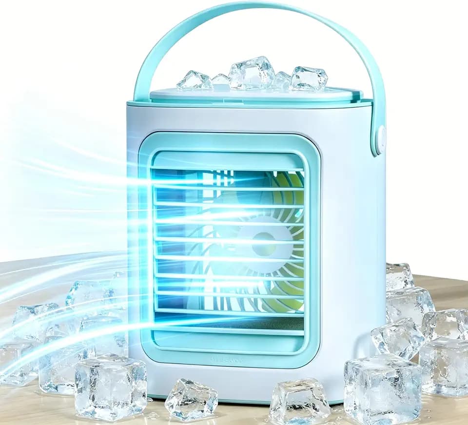 Mini Air Conditioner,Quiet Portable Air Cooler Desk Fan, 3 Speeds