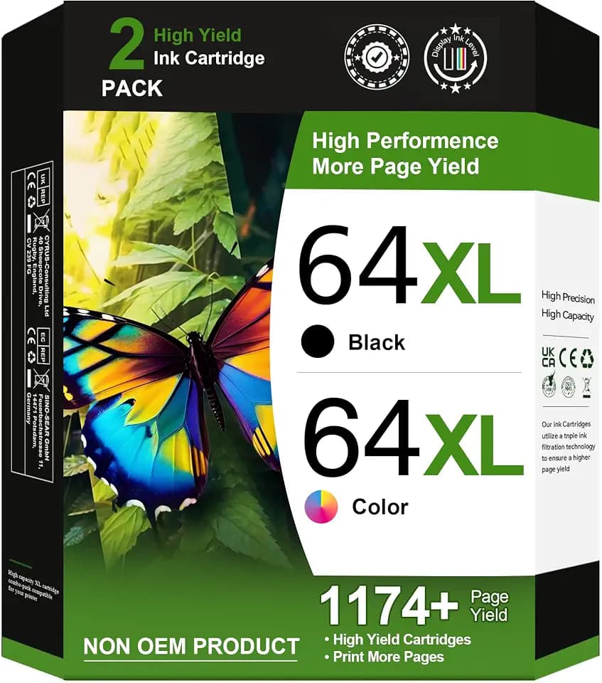 64XL Ink Cartridge Replacement for HP Ink 64 HP 64 Ink for HP 64XL Ink Cartridge Combo Pack Works with Envy Photo 7855 7858 6252 6255 7800 7100 7155 7158 Tango Series Printer (2 Pack)