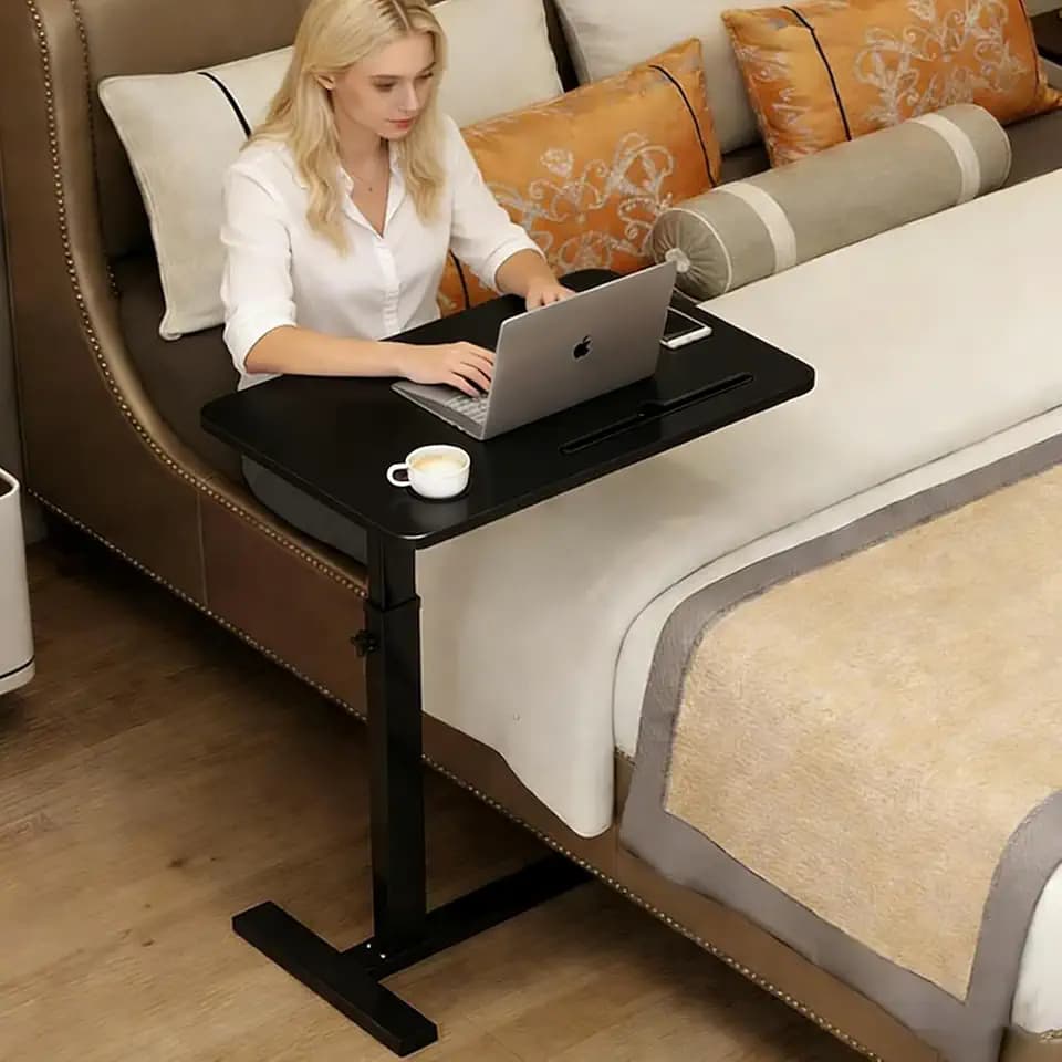 Over the Bed Table with Hidden Wheels,Height Adjustable Bedside Table Tray