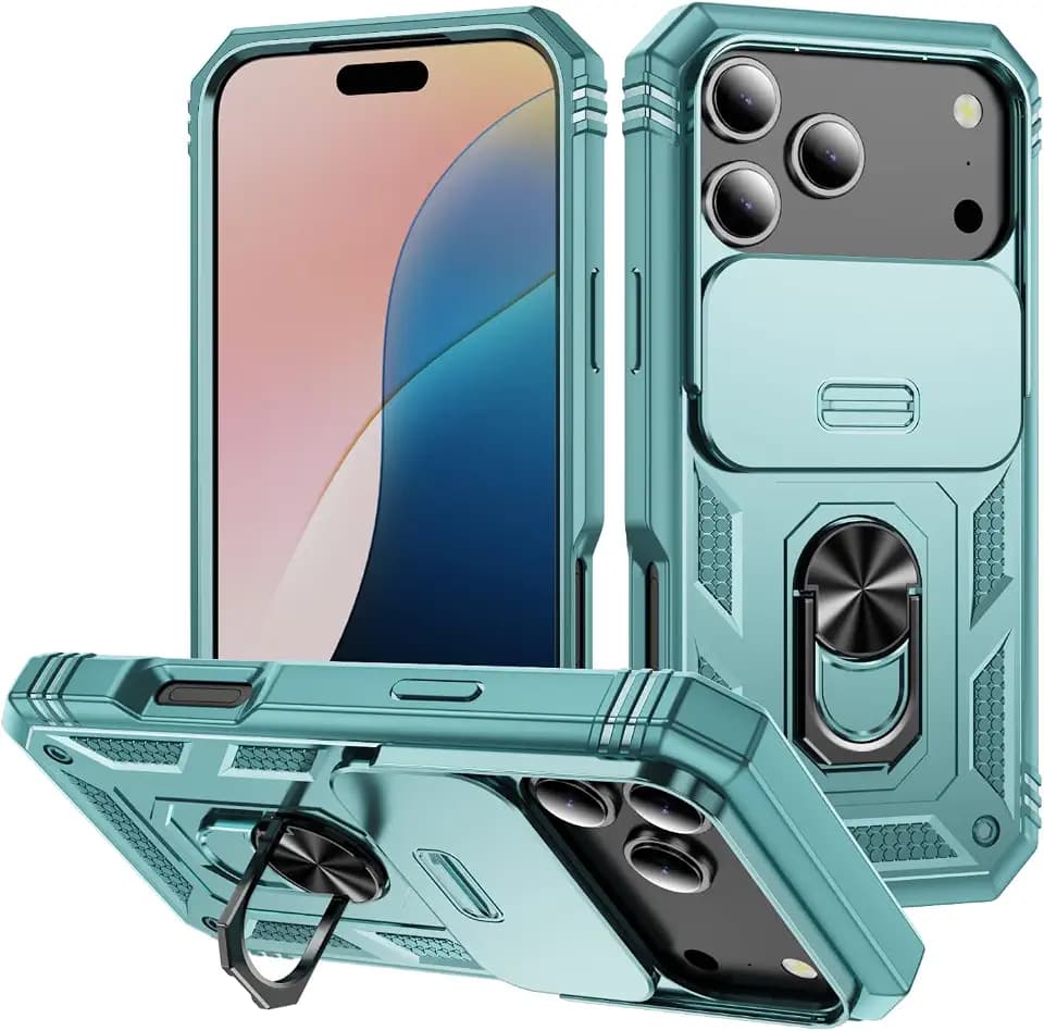 Case Compatible with iPhone 17 Pro Max, Shockproof Impact Resistant with Slide Lens Protective Cover Case for iPhone 18 Pro Max 6.9 inch (Green)