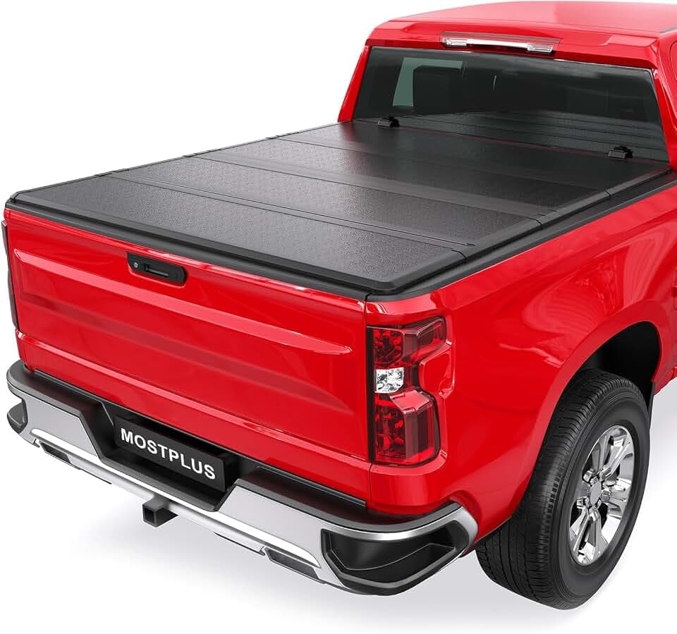 MOSTPLUS Fiberglass Quad Fold Hard Truck Bed Tonneau Cover Compatible with Chevy Silverado 2020-2025 2026 GMC Sierra 2500HD 3500HD 6.9FT