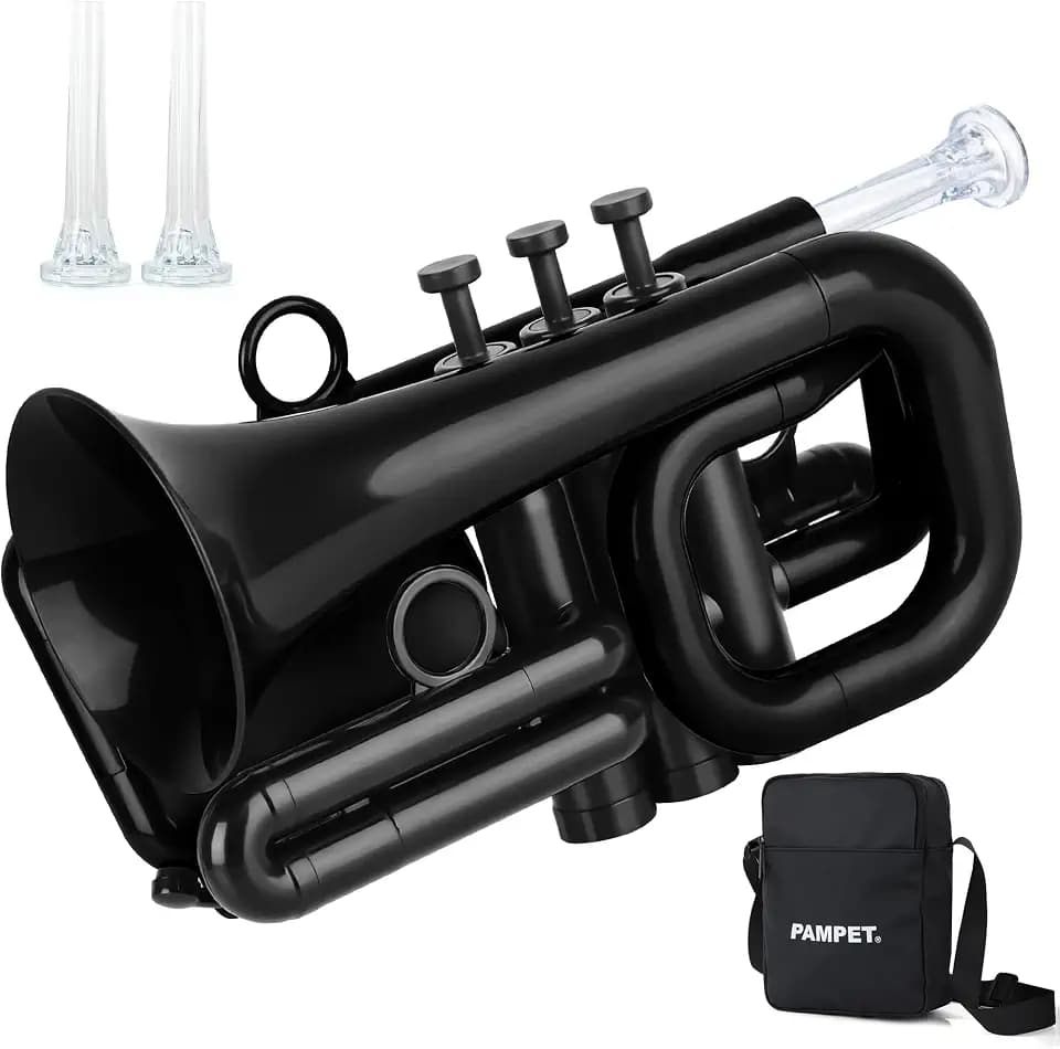 PAMPET DOLPHIN Pocket Trumpet Plastic Bb Trumpet Standard Trumpets for Student Beginner Bb Trumpets Instrument (Black)