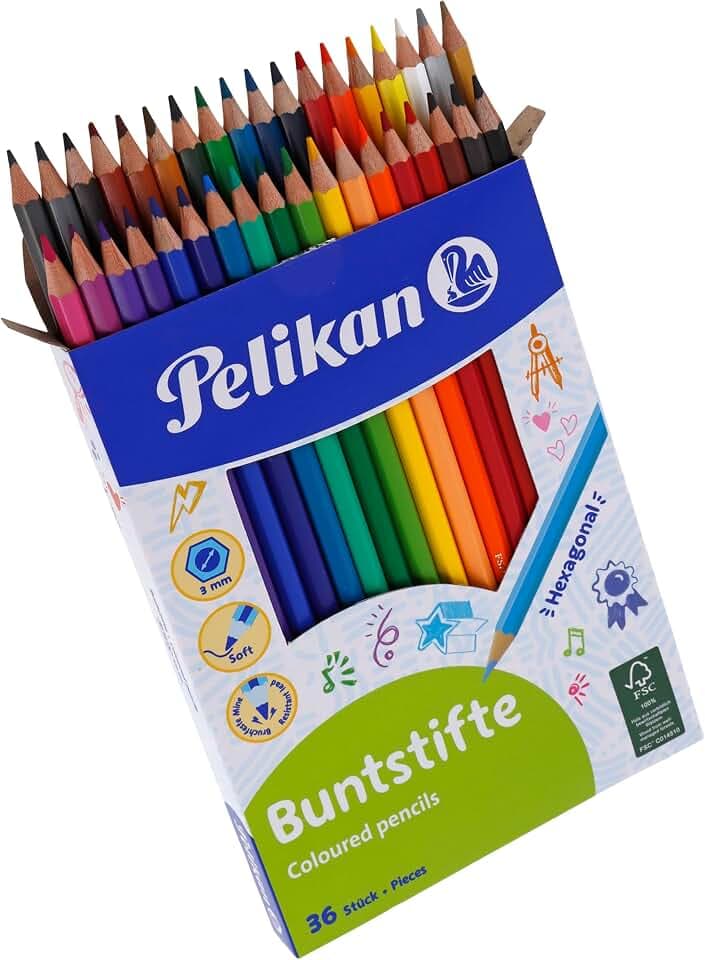 Pelikan 700139 36 Buntstifte, sechseckig, Minenstärke circa 3 mm, farbig lackiert In Minenfarbe