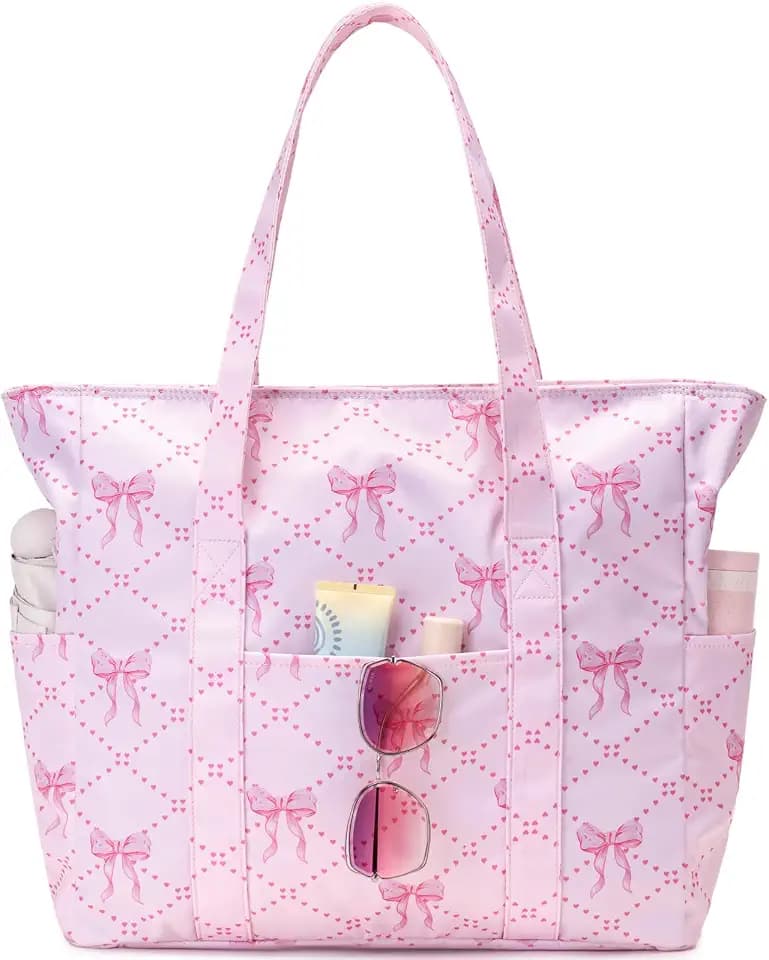 Octsky Large Beach Bags for Women - Waterproof Sandproof Beach Tote with Dual Zipper and Wet Pocket - 3 Outside Pockets