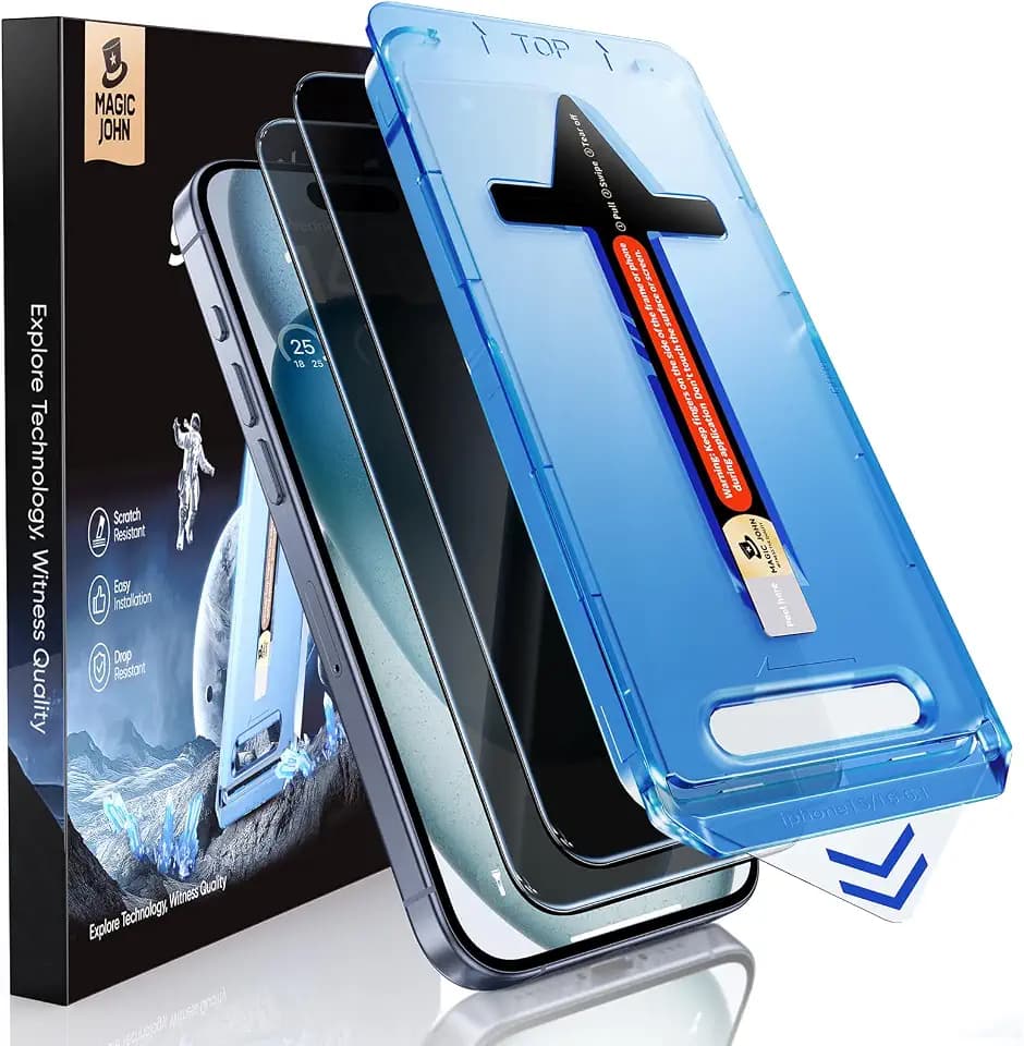 MAGIC JOHN 2 Pack for iPhone 15 Privacy Glass Screen Protector
