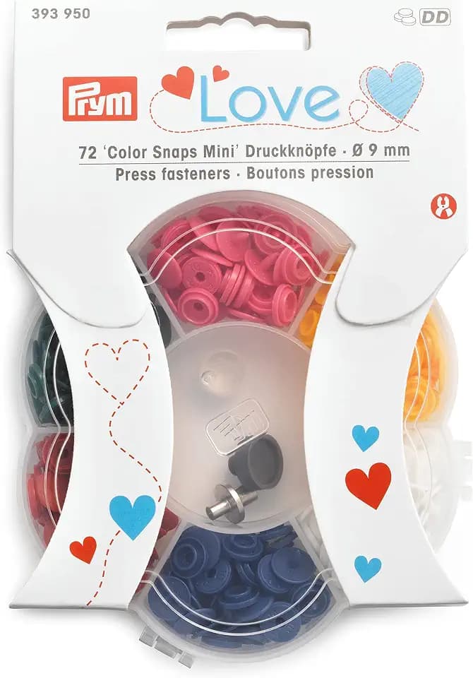 Prym Love 393950 Color Snaps Mini – 72 bunte Druckknöpfe mit Werkzeug, 9 mm, 6 Farben in Aufbewahrungsbox – für Baby- & Kinderkleidung, kompatibel mit VARIO-Zange + Vario Creative Tool