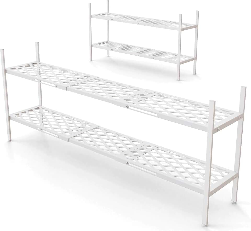 Long Expandable Metal Shoe Rack for Closet, Entryway, Garage, 2-Tier, White