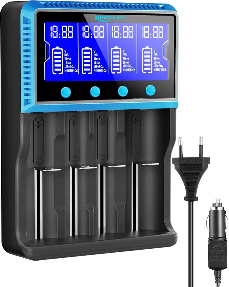 Universal Akku Ladegerät, 18650 Akku Ladegerätmit 4 Schacht, LCD Smart Schnell Aufladen Batterieladegerät für NI-MH NI-CD AA AAA Li-Ion LiFePO4 IMR 10440 14500 16340 18650 RCR123 26650