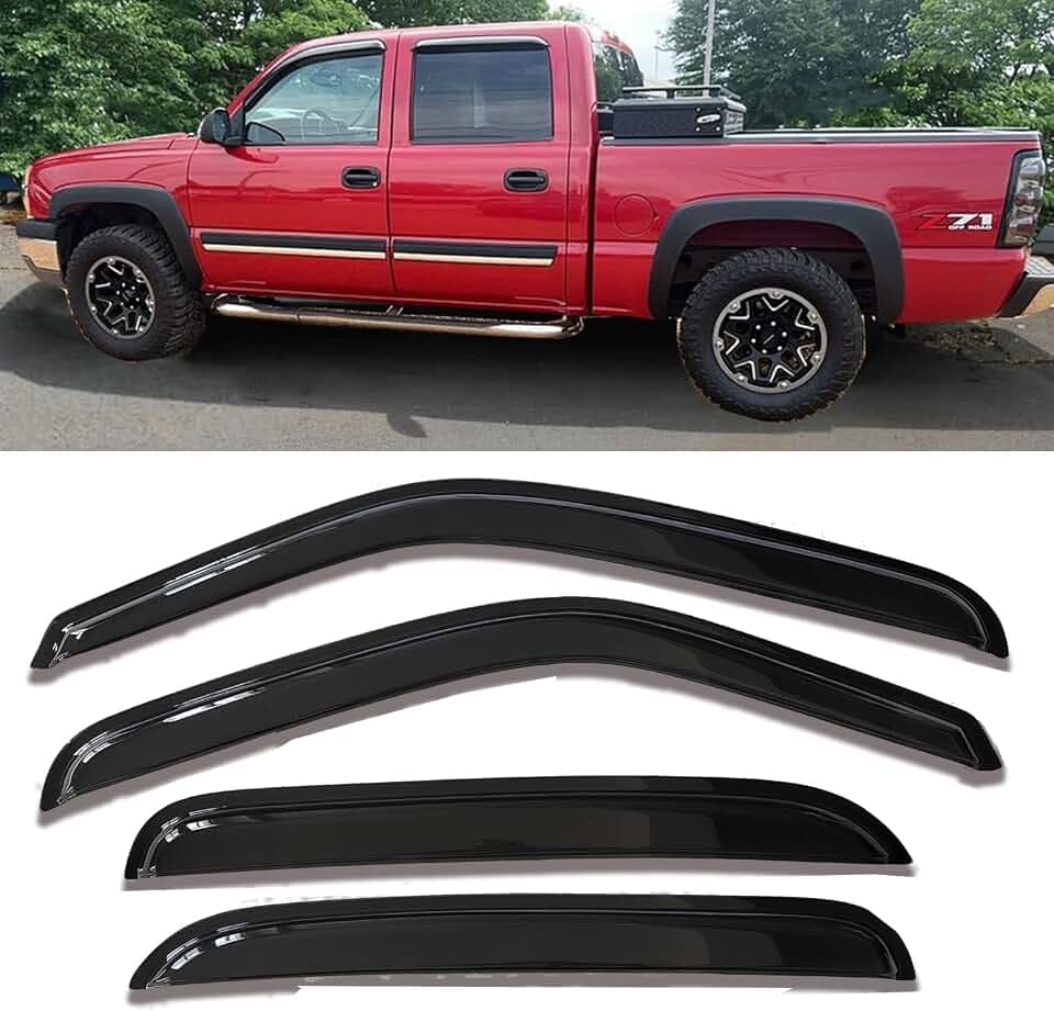Side Car Window Visors rain Guards Compatible with 2001-2006 Chevy Silverado/GMC Sierra 1500/2500/3500/1500 HD/2500 HD Crew Cab, Vent Deflector Window Rain Guard Sun Shade Visors