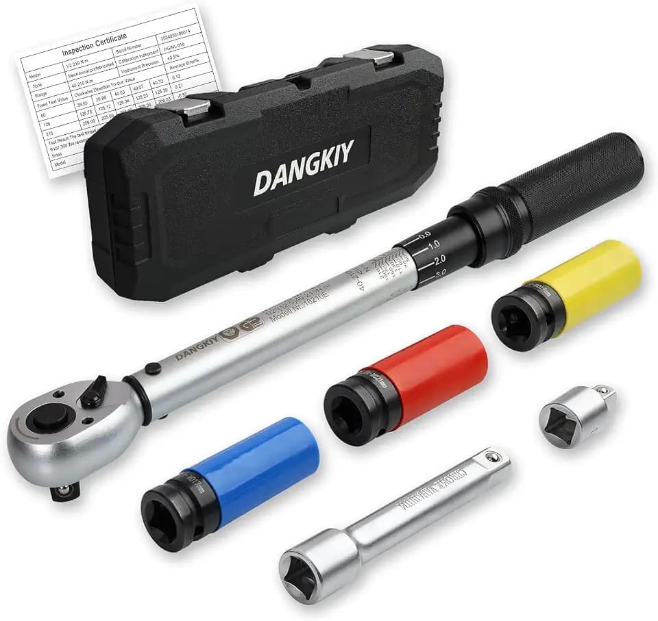 Drehmomentschlüssel Auto, 40–210 N.m Drehmomentschlüssel 1/2 Zoll, 6-tlg. Torque Wrench mit 125 mm Verlängerung, 1/2"-3/8" Adapter & 3 Stecknüssen – Für Reifenwechsel & Motorrad