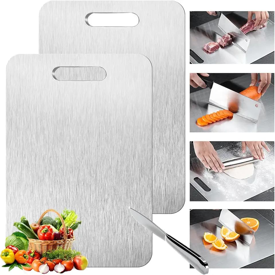 Titanium Cutting Board Set of 2,100% Pure Titanium Cutting Boards for Kitchen Double Sided,Hygiene Durable Dishwasher,Fruit & Vegetables （2p-M)