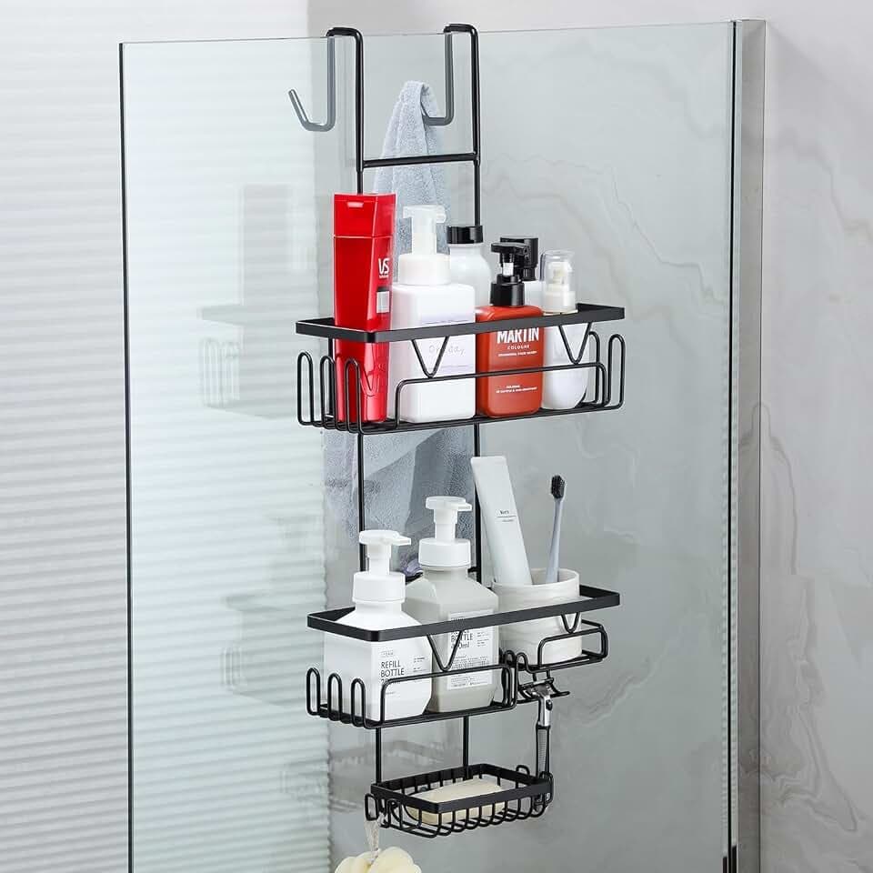 Kegii KEGII Duschablage zum Hängen, Duschregal ohne Bohren mit Seifenablage, Duschkorb zum Hängen, Badezimmer Regal Schwarz mit Haken
