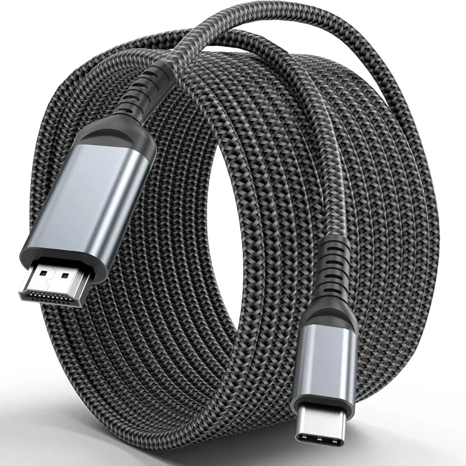 USB C to HDMI 15 Feet Cable 4K, Anti-Interference Gold-Plated Plugs, Aluminum Type-C to HDMI Cord, Thunderbolt 3 & 4 Compatible for MacBook, iMac, iPad Pro, Galaxy, Surface, Dell, HP